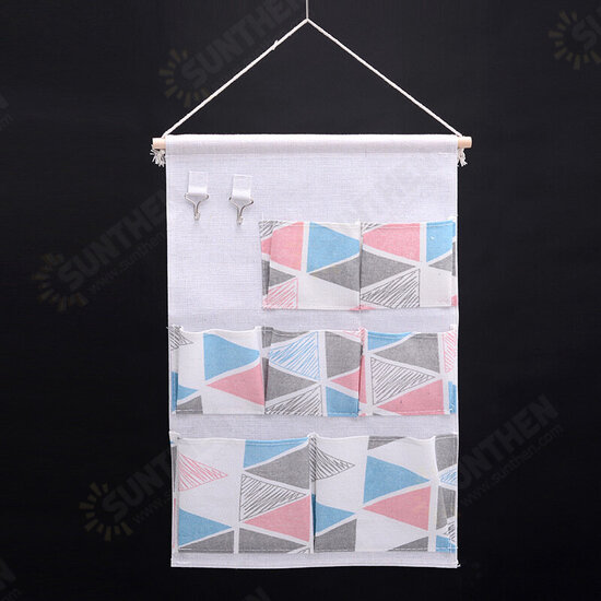 Cotton Linen Waterproof Wall Hanging Storage Bag Cartoon Printed Organizer Decor