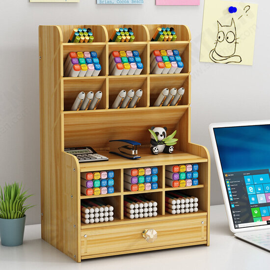 Desk Organizer Desktop Storage Brush Container Office Pencil Holder Pen Box Tool