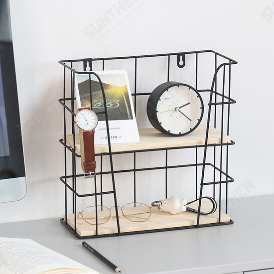 Hand-made Iron Wall Vintage Industrial Style Simple Furniture Double Wall Shelf