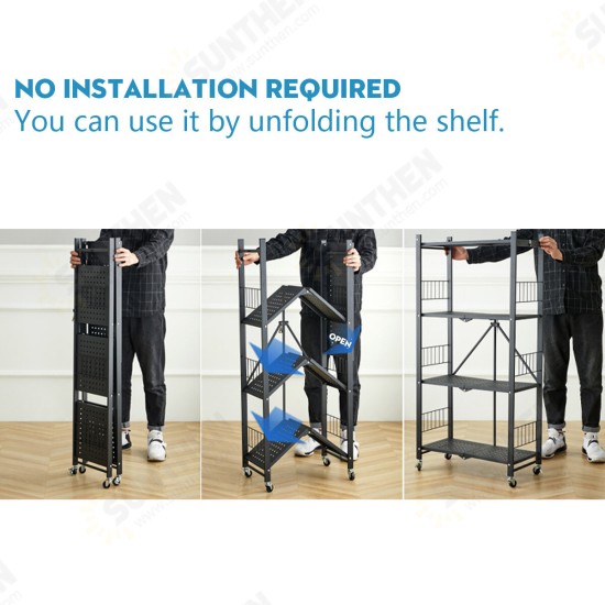 Installation-free Folding Kitchen Racks Floor-to-ceiling Multi-layer Kitchen Storage Racks Movable Racks