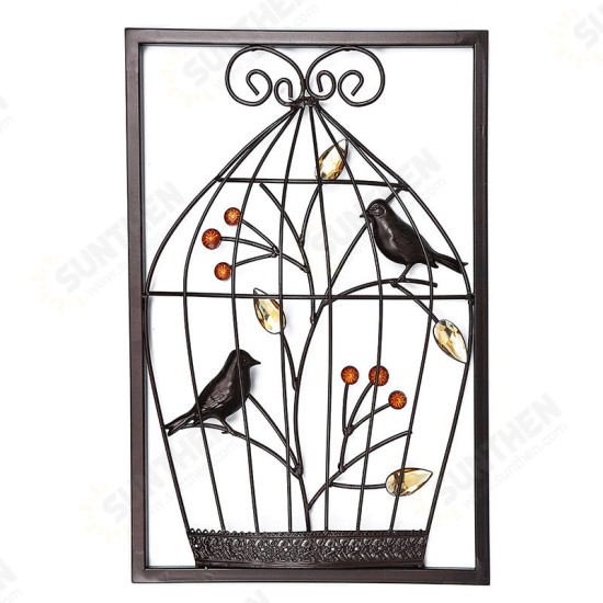 Jeweled Birds Tree Birdcage Sculpture Iron Wrought Hanging Wall Art Decorations Framed Jeweled Birds Tree Birdcage Sculpture Iron Wrought Hanging Wall Art Decorations Framed