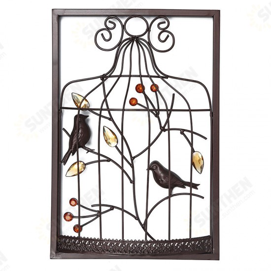 Jeweled Birds Tree Birdcage Sculpture Iron Wrought Hanging Wall Art Decorations Framed Jeweled Birds Tree Birdcage Sculpture Iron Wrought Hanging Wall Art Decorations Framed