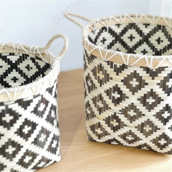 Large Capacity Storage Baskets Woven Bamboo Storage Bucket Handle Flower Pot Vase Toy Holder Household Organizer