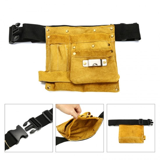 Leather Electrician Tool Waist Bag 8/14 Pockets Carpenter Electrician Tool Pouch