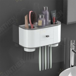 Magnetic Adsorption Toothbrush Holder With Cup Wall Mount And Washing Storage Storage Baskets