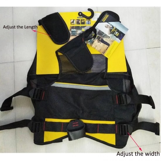 Multi-pocket Work Tool Vest with Black Yellow Reflective Safety Strip Adjustable Strap