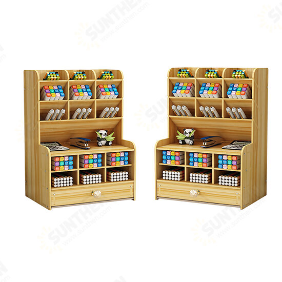 Pen Holder Wooden Pencil Storage Holder Study Home Office Case Rack Drawer