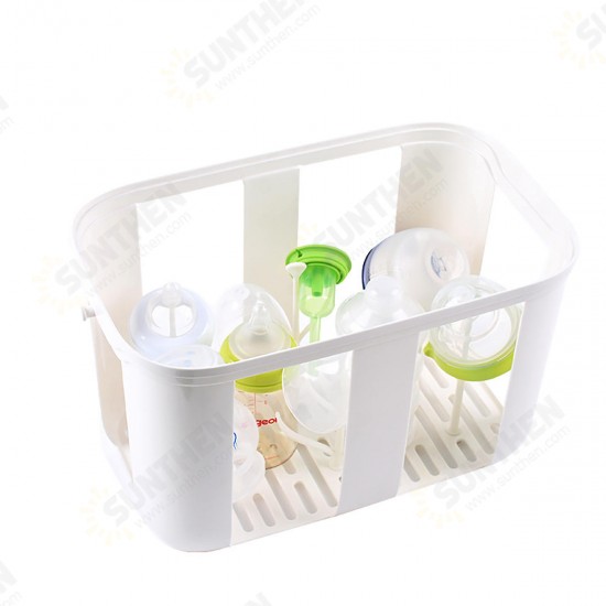 Portable Baby Bottle Storage Box With Handle And Drying Rack Flap Dustproof Baby Tableware Storage Box Strollers Storage Bag