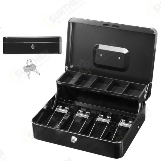 Portable Cash Box Deposit Slot Lockable Money Coins Petty Metal Case with 2 Keys