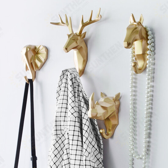 Simple 3D Coat Hook Holder Creative Animals Head Hanger Wall Mounted Craft