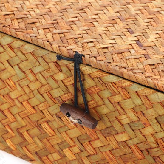 Storage Box Rectangular Straw Flower Basket with Cover Home Garden Fruit Clothes Storage Box Rectangular Straw Flower Basket with Cover Home Garden Fruit Clothes