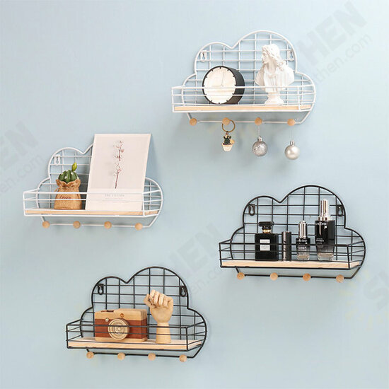 Wall Mounted Shelf Metal Wire Rack Storage Unit With Hooks Key Basket Hanger