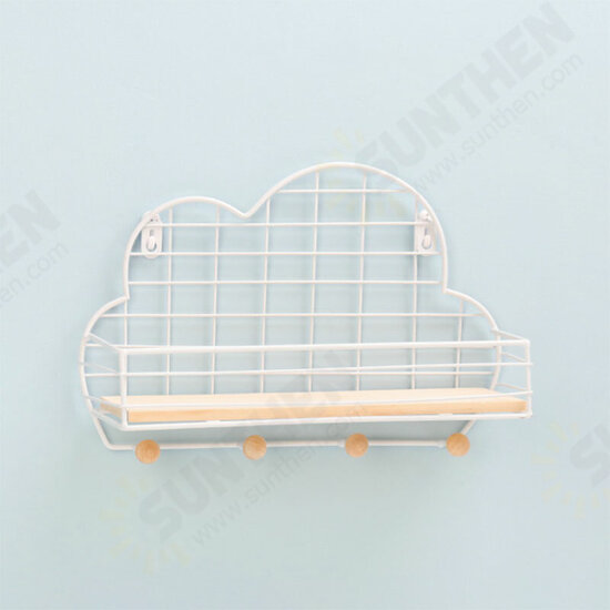 Wall Mounted Shelf Metal Wire Rack Storage Unit With Hooks Key Basket Hanger