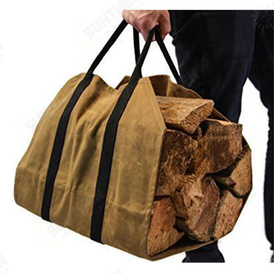 Firewood Carrier Log Carrier Wood Carrying Bag for Fireplace 16oz Waxed Canvas