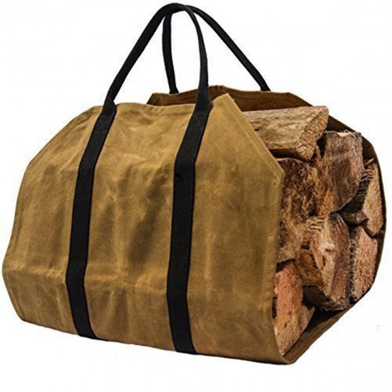 Firewood Carrier Log Carrier Wood Carrying Bag for Fireplace 16oz Waxed Canvas