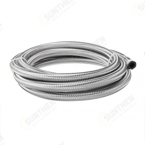 10FT AN4 AN6 AN8 AN10 Fuel Hose Oil Gas Line Pipe Stainless Steel Braided Silver