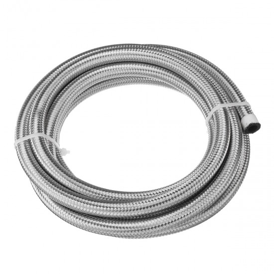 10FT AN4 AN6 AN8 AN10 Fuel Hose Oil Gas Line Pipe Stainless Steel Braided Silver