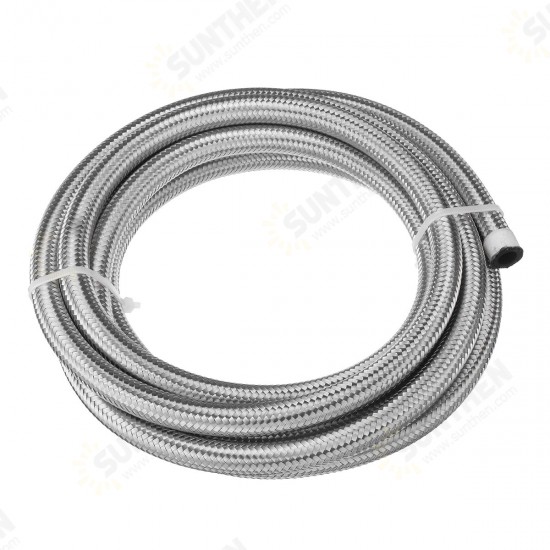 10FT AN4 AN6 AN8 AN10 Fuel Hose Oil Gas Line Pipe Stainless Steel Braided Silver