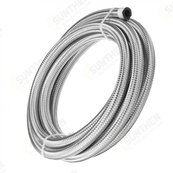 10FT AN4 AN6 AN8 AN10 Fuel Hose Oil Gas Line Pipe Stainless Steel Braided Silver