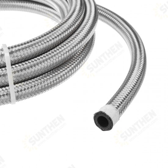 10FT AN4 AN6 AN8 AN10 Fuel Hose Oil Gas Line Pipe Stainless Steel Braided Silver