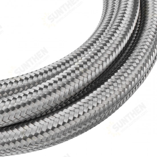 10FT AN4 AN6 AN8 AN10 Fuel Hose Oil Gas Line Pipe Stainless Steel Braided Silver