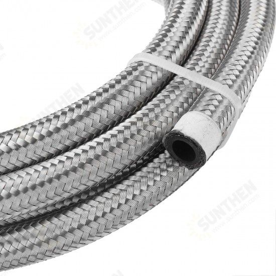 10FT AN4 AN6 AN8 AN10 Fuel Hose Oil Gas Line Pipe Stainless Steel Braided Silver