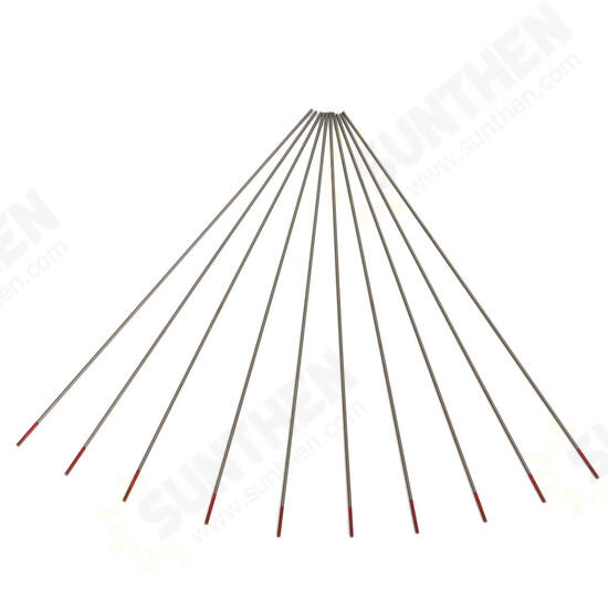 10Pcs WT20 1.0x175mm TIG Welding Tungsten Electrodes Red Tip Rods Set