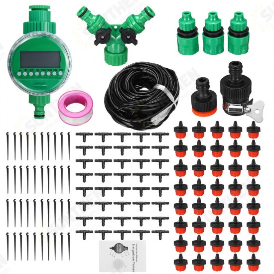 15/25/30/40/50m Drip Hose Water Irrigation System + Auto Timer Greenhouse Plants Kit