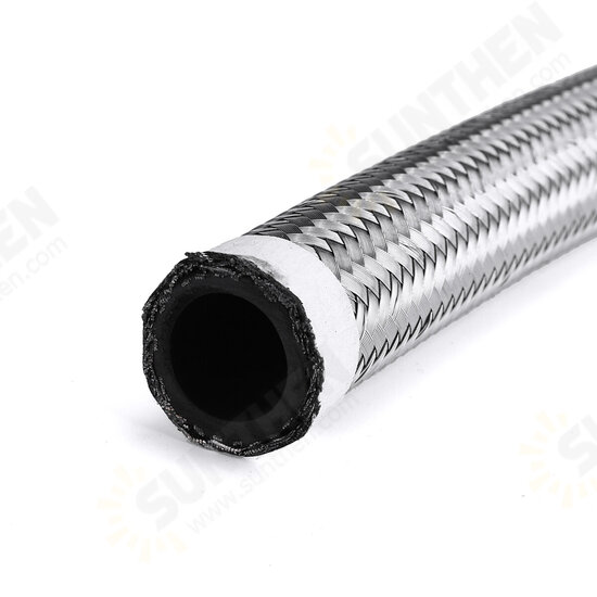 1FT AN4 AN6 AN8 AN10 Fuel Hose Oil Gas Hose Line Pipe Nylon Stainless Steel Braided Silver