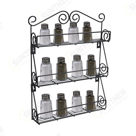 3 Tier Kitchen Bottle Spice Rack Jar Holder Storage Shelf Organizer Wall Mount