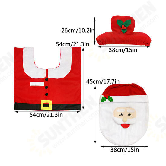 3pcs Christmas Xmas Decoration Santa Toilet Seat Cover + Rug Bathroom Mat Set Floor Mat