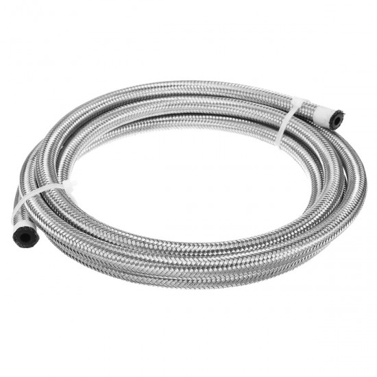 8FT AN4 AN6 AN8 AN10 Fuel Hose Oil Gas Line Pipe Stainless Steel Braided Silver