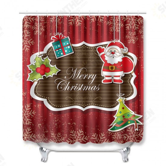 Christmas Santa Claus Waterproof Shower Curtain Set Bath Mat Set Toilet Cover