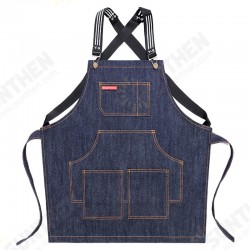 Denim Kitchen Cooking Apron Adjustable Cotton Strap Large Pockets Blue Barista Men and Women Homewear Denim Kitchen Cooking Apron Adjustable Cotton Strap Large Pockets Blue Barista Men and Women Homewear