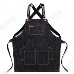 Denim Kitchen Cooking Apron Adjustable Cotton Strap Large Pockets Blue Barista Men and Women Homewear Denim Kitchen Cooking Apron Adjustable Cotton Strap Large Pockets Blue Barista Men and Women Homewear