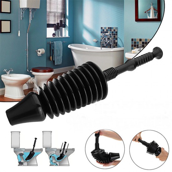 Detachable Heavy Duty Toilet Plunger Powerful Toilet Bathroom Sewer Pipe Dredger Black