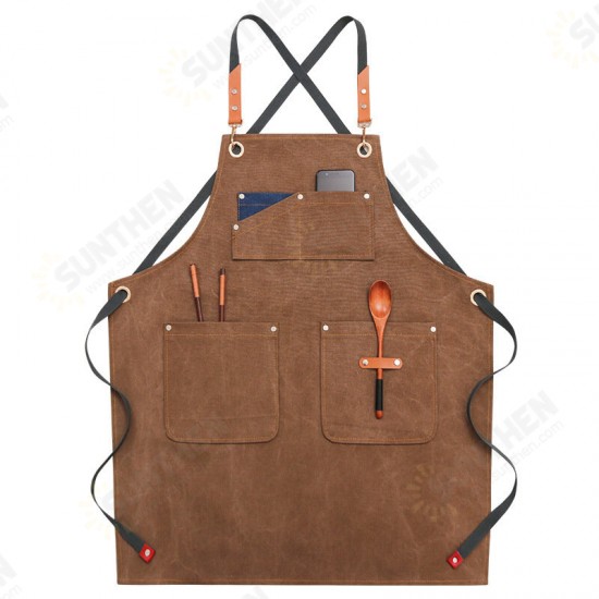 Multi-pocket Canvas Work Apron Washable Dust-proof Apron For Craftsman Carpenter Mason