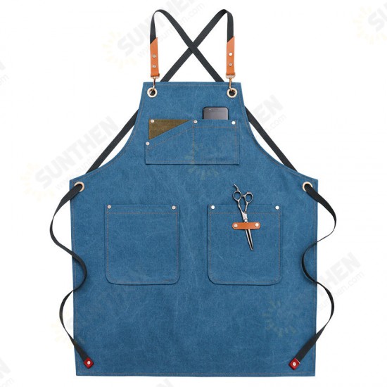 Multi-pocket Canvas Work Apron Washable Dust-proof Apron For Craftsman Carpenter Mason