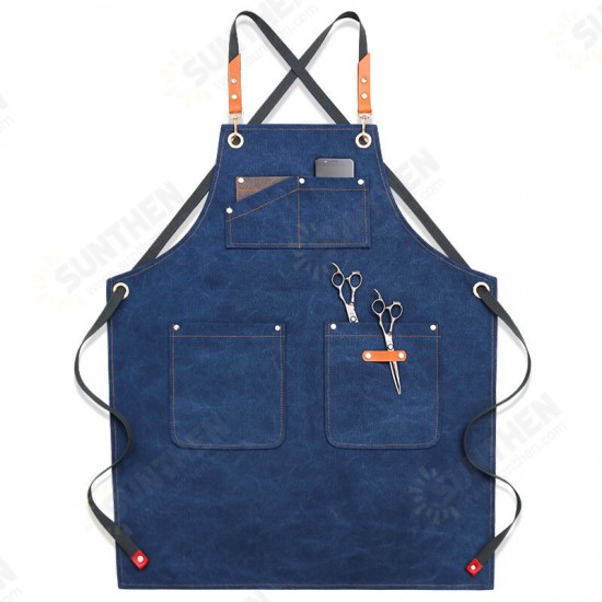 Multi-pocket Canvas Work Apron Washable Dust-proof Apron For Craftsman Carpenter Mason