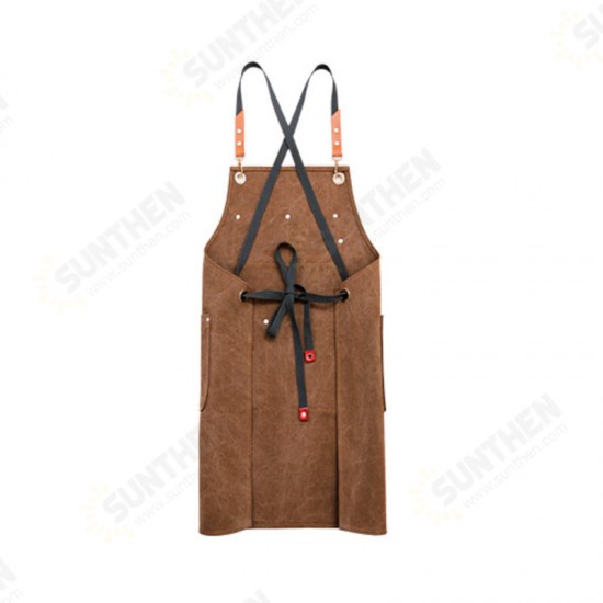 Multi-pocket Canvas Work Apron Washable Dust-proof Apron For Craftsman Carpenter Mason