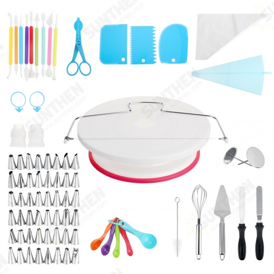 130Pcs Cake Decorating Kit Baking Fondant Supplies Turntable Bag Tip Spatula Tools Kit