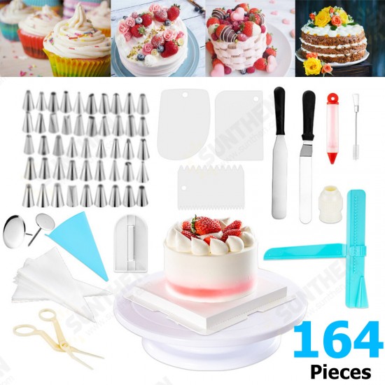 164Pcs DIY Cake Decor Kit Tools Baking Supplies Turntable Sets Spatula Stand Kits