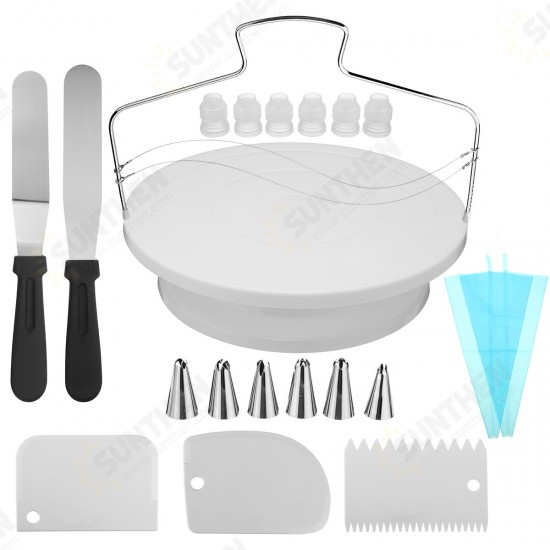 21pcs Cake Decorating Tool Kit Baking Fondant Supplies Turntable Bag Tip Spatula