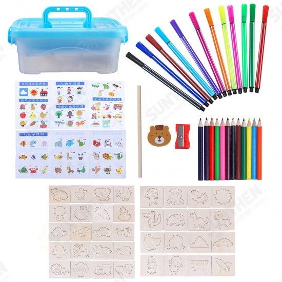 24/36/60x Color Painting Tools Kit Painting Template Graffiti Kid Handmade Wooden Toy