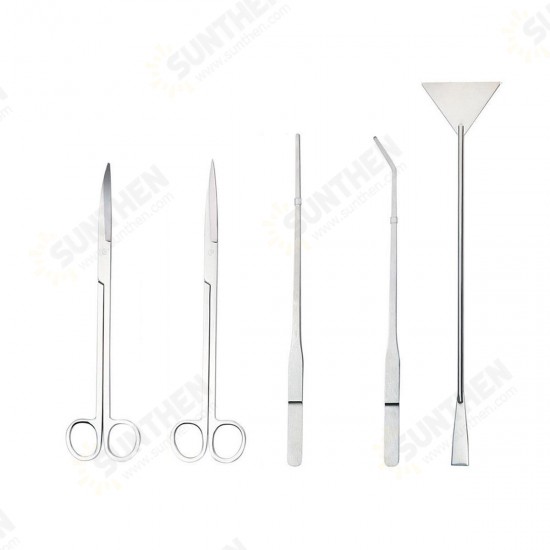 5Pcs Stainless Steel Aquarium Aquascaping Tank Aquatic Plant Fish Cutter Tweezers Tool with Pouch