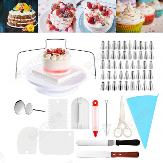 73 Pcs Cake Decorating Sets Stainless Pastry Nozzles Cake Turntable Sets Confectionery Bag Baking Tools For Cakes