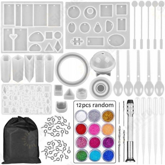 94 DIY Crystal Gutta Percha Tool Set Bracelet Ppendant Jewelry Mold Combination With Drill 12 Color Sequins