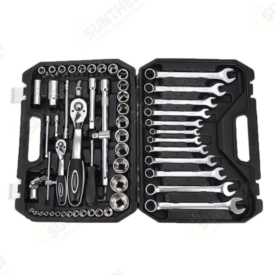 61PCS Professional Car Repair Hand Tool Set General Tool Kit with Plastic Toolbox Storage Case Socket Wrench for Auto Repair Tools