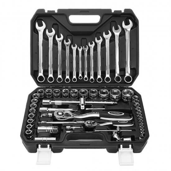 61PCS Professional Car Repair Hand Tool Set General Tool Kit with Plastic Toolbox Storage Case Socket Wrench for Auto Repair Tools