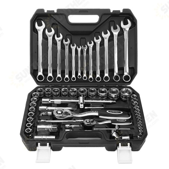 61PCS Professional Car Repair Hand Tool Set General Tool Kit with Plastic Toolbox Storage Case Socket Wrench for Auto Repair Tools